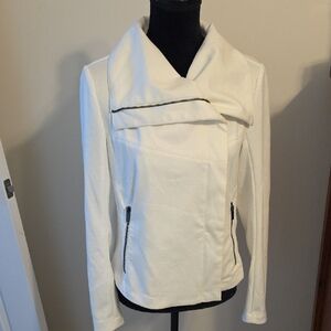 Asymmetrical Cream Moto Blazer with Zip Details